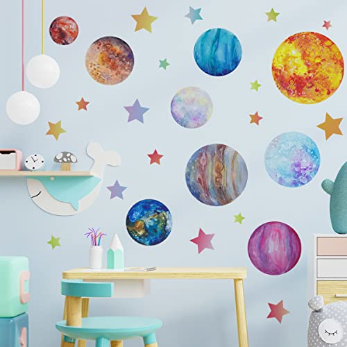 Mefoss Watercolor 3D Planet Wall Decals Galaxy Space Stars Wall Stickers Removable Peel And Stick Planets Wall Stickers For Kids Room Living Room Playroom Nursery Classroom Wall Decor #TOP6