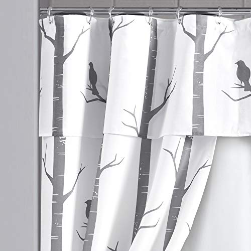 Lush Decor, Gray, Bird On The Tree Double Swag Shower Curtain With Peva Lining & Rings, 16 Pieces, Count #TOP1