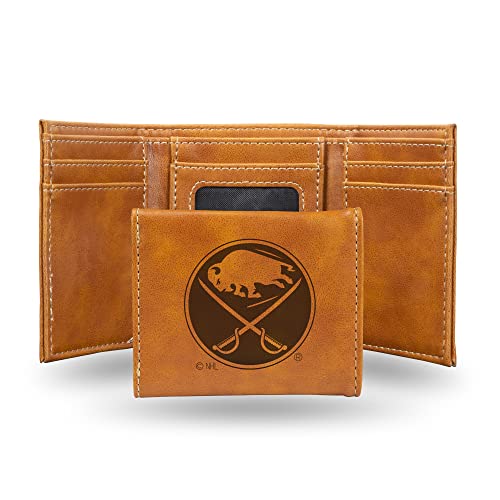Rico Industries NHL Hockey Buffalo Sabres Brown Laser Engraved Faux Leather Trifold