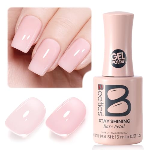 Image of Beetles Stay Shining Bare Petal Nude Gel Nail Polish - 15ml Jelly Neutral Nude Pink Gel Polish Base Color Nail Concealer Sheer Pink Soak Off UV Translucent Effect Manicure Gift for Women