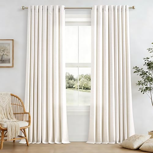 Image of Extra Long Curtains 120 Inch Length Beige White 2 Panel 52x120