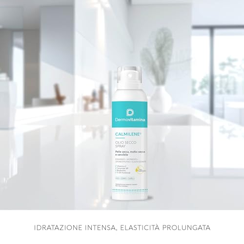Calmilene Olio Secco Spray 200 ml - Spray con olio corpo e viso - Per la pelle sensibili e dermatiti - 5 Olii funzionali - Ricchi di Omega 3, Omega 6, - Ceramide e Vitamina E - Dermovitamina - 7