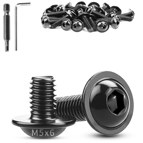 TXXATX 30 Pièces Vis M5 Vis à Tête Bombée avec Bride M5x6mm ISO 7380-2 Acier Inoxydable A2 V2A Tête Hexagonale Creuse avec Embout et Clé pour Pieds de...