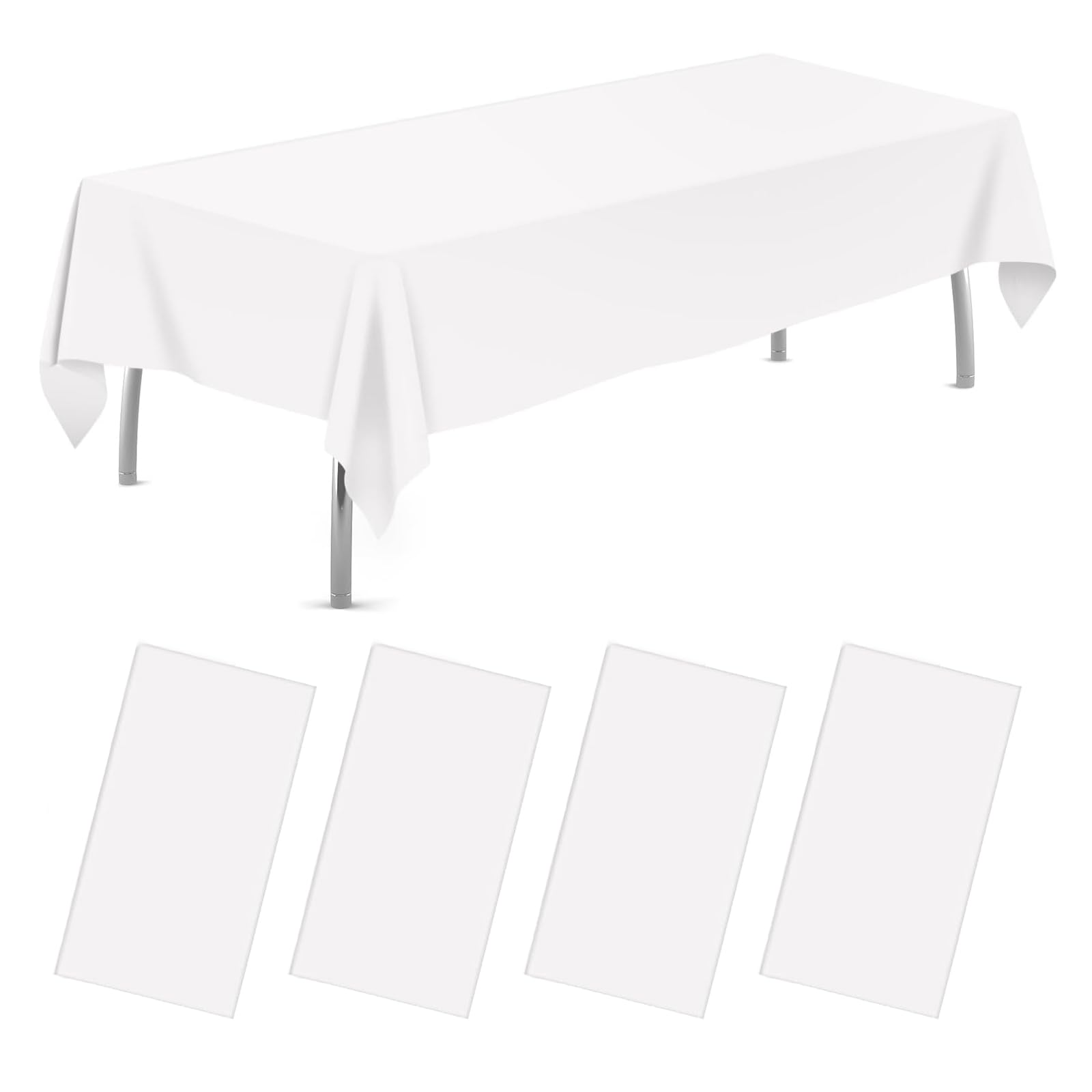 4Packs Disposable Rectangle Plastic Party Tablecloth,137*274 cm for Rectangle Tables Cloths for Parties, Events & Weddings, Indoors Outdoors,Graduation Party Themed Events (White, 137*274cm)