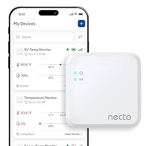 Necto Monitor de temperatura para mascotas de caravana, no requiere WiFi, corte de energía remoto y sensor de temperatura con alertas de aplicación. Sistema de monitoreo celular para automóvil