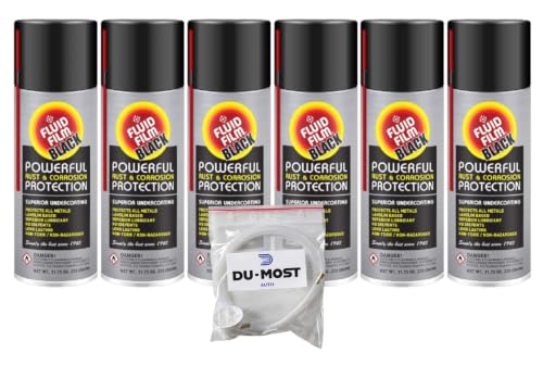 Fluid Film Black (6 Aerosol Cans) with DU-Most 2 Extension Hose & Nozzle Long Lasting Corrosion Prevention Penetrant & Lubricant Marine Automotive & Snow-Handling Vehicles Undercoating 11.75 Oz