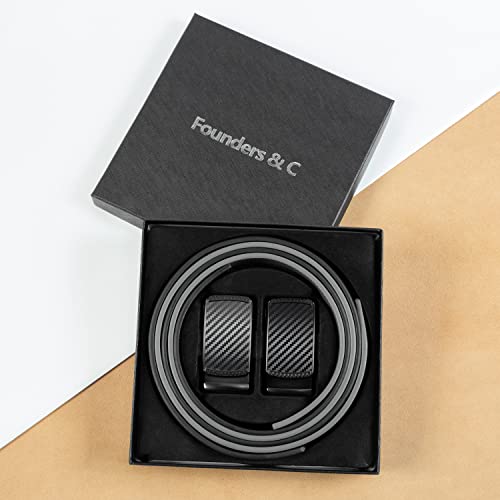 Image of Founders & C Mens Belt 2 Pack,Leather Ratchet Click Belt Dress with Slide Buckle 1 3 /8 inch in Gift Set Box- Size Adjustable