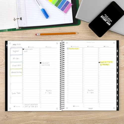 Image of Five Star Planner 2026-2027 Weekly & Monthly Academic 12-Month July-June Advance Student Planner + Study App, 8-1 /2 inch x 11 inch, Black (CAW65905)