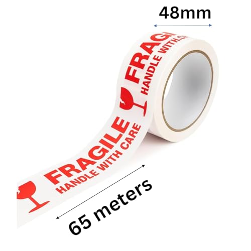 Image of D-fix Bopp Fragile Branded Printed Packaging Tape 65 Meters in Length 48mm / 02 inch Width - 3 Roll Per Pack Suitable for E-commerce Packaging Material for Small Business
