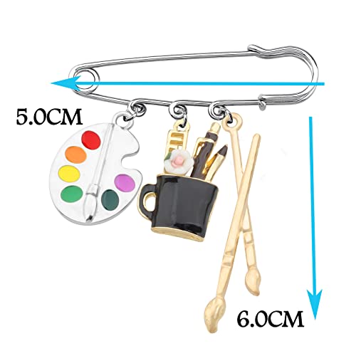 Image of CHOORO Colorful Artist Paint Palette and Paint Brush Pins Being Jewelry Painter Artist Jewelry
