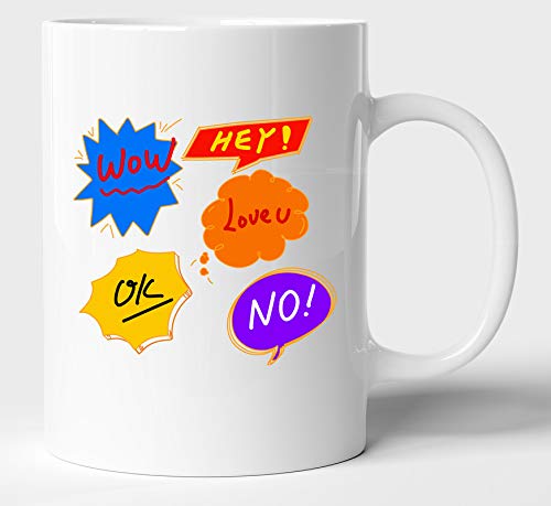 BLISSart Wow Hey Ok White Ceramic Coffee Mug or Tea Cup Best for Gift 350ml or 11Oz, 1 Piece