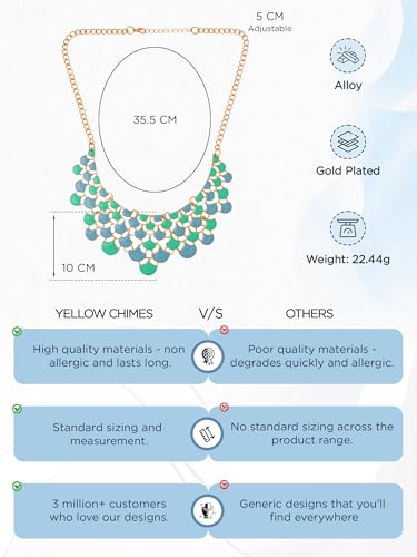 Image of Yellow Chimes Choker Necklace for Women Retro Bohemia Leaves Blue Green Choker Necklace for Women and Girls