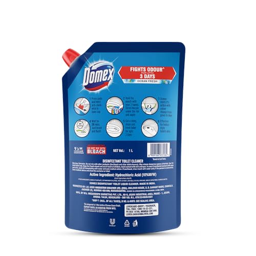 Image of DOMEX Fresh Guard, Ocean Fresh Disinfectant Toilet Cleaner Liquid, 1 L Pouch, for Sparkling Clean Toilet, with Unique Color-Changing Formula, Fights odour for up to 3 Days