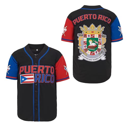 Camiseta de béisbol para hombre Puerto Rico vintage bordada estilo retro hip hop, cosida miniatura 1