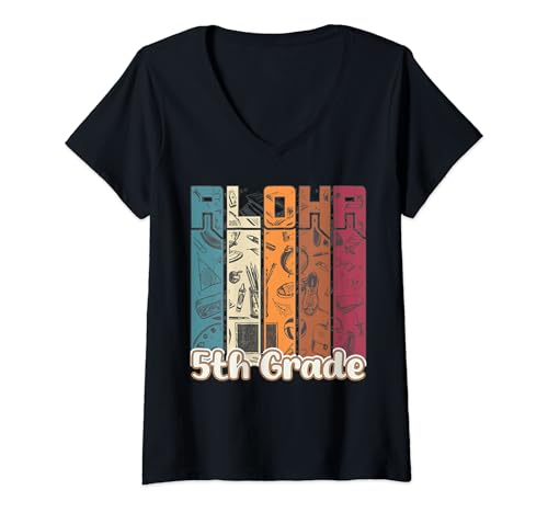 Donna Aloha 5th Grade First Day Of School Back To School Maglietta con Collo a V