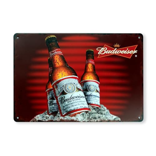 Image of Eazywagon Decorative Retro Metal Signs Wall Plate - 12x8 Inch (Budwiser Bottles) | Weatherproof Vintage Metal Sign Plate for Cafe, Home, Bar, Garage | Decorative Wall Hanging Sign Board