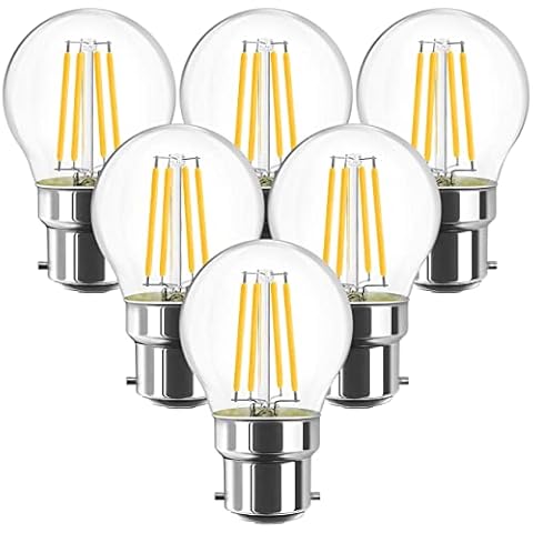 B22 Small Golfball LED Filament Bulb 40W Equivalent, ANWIO G45 470Lm 4W Mini Globe Bulb Bayone Led Bulb, 2700K Warm White Clear Glass Lamp,Non-Dimmable (Pack of 6) Cover