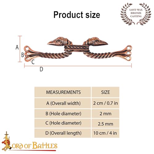 Image of Lord of Battles Medieval Cloak Clasp (Made of Bronze) | Viking Celtic Dragon Design Hook for Cloak Scarf, Shawl | Handmade Cloak Clasp Lost-Wax Cast Bronze