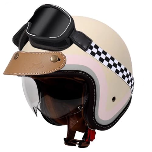 Casco moto vintage tipo jet 3/4 con gafas para rutas urbanas en scooter