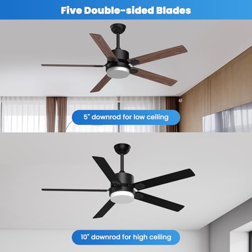 Image of Obabala Ceiling Fan with Light 60 Inch, DC Motor Ceiling Fan with Remote and APP Control, Dimmable LED Color Changing, Reversible Quiet Fan for Bedroom Living Room Indoor Outdoor, Modern
