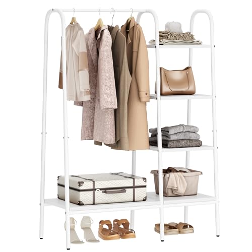 AuraCraft Perchero para ropa, 5 niveles, zapatero, armario abierto, armario (blanco, 105 x 40 x 150 cm)