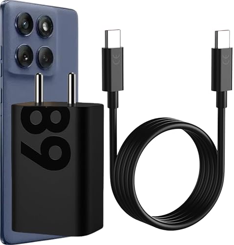 Image of 68W USB Type-C GaN Charger for Motorola Edge 60 Fusion /Edge 50 Fusion /Edge 50 Ultra /50 Pro /Razr 50 Ultra /Moto G45 /G54 /G64 /Moto E40 /Moto G35 | Original Fast Charging | Original Charging Speed (Black)