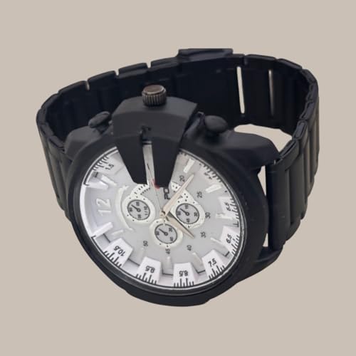 Image of Modern Armor Chronograph Wrist Watch for Men | Heavy Dial Stylish Analog Watch | Premium Black Metal Strap | Available in Black & White Dial inch