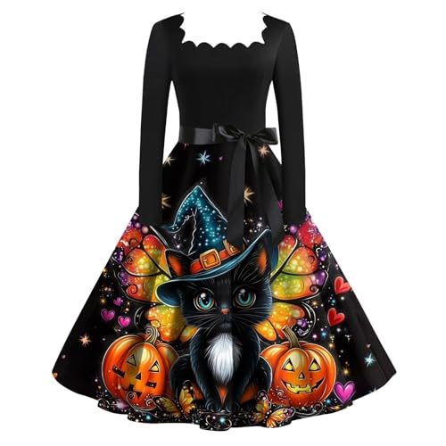 MOKBAY Vestido Halloween estampado de Haloween disfarce adulto Halloween vestidos fantasia, 154-azul céu, Pequeno