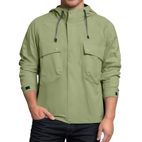 Generisch Chaqueta softshell para hombre con capucha, chubasquero para hombre, chaqueta cortavientos delgada y ligera, con bolsillos, chaqueta para correr, color sólido, chaqueta para el aire libre