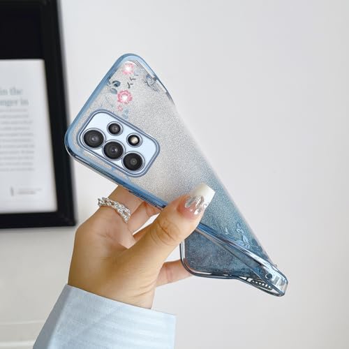 Image of for Galaxy A23 5G Case,for Samsung A23 5G Case (Not for A23 5G UW) Women Gradual Change Glitter Crystal TPU Stylish Butterfly Floral Heart Clear Protective Cover with Strap for A23 5g Blue