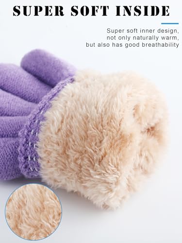 Chuarry 4 Pairs Kids Fleece Lined Gloves Knit Thick Warm Mittens Knit Thermal Gloves for 4-10 Years Winter Supplies2