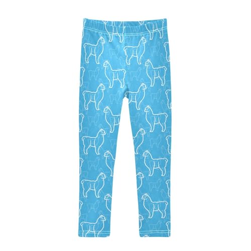 Llama on A Blue Girls Leggings,Workout Leggings for Girls Toddler Athletic Leggings Size for 3-10T