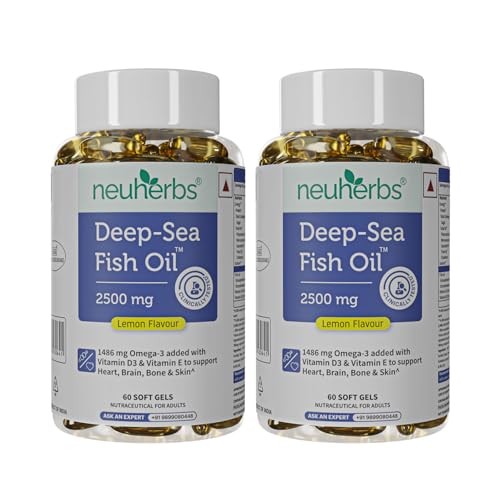 Image of Neuherbs Deep Sea Omega 3 Fish Oil Supplement Triple Strength 2500 Mg, Essential Fatty Acid Combination of 1486 mg 892 mg EPA and 594 mg DHA per serving,120 Softgels