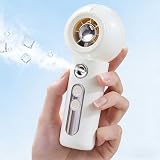 Gemmac Ventilatore Manuale con Spruzzatore D'Acqua, Ventilatore Portatile Turbo con Batteria da 2000 mAh, Mini Ventaglio USB con Display a LED a 4 Velocità, Bianco Asciugacapelli da Viaggio per Viaggi