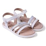 Gioseppo BUKOBA - Sandalias de Piel con Trenzado y Tiras Multicolores, Detalles Metalizados, Correa Ajustable, Suela de TPR, Color Blanco, Talla 37