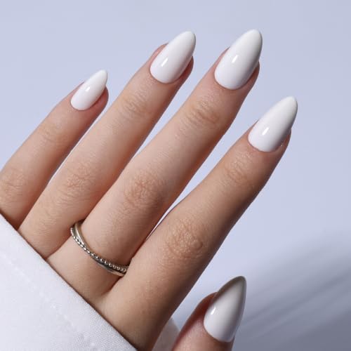 White Press On Nails Almond - Short Almond Fake Nails with Nail Glue White Press On Nails Reusable Stick On Nails in 16 Sizes 32 Nail Kit for Women & Girls | Salon Quality