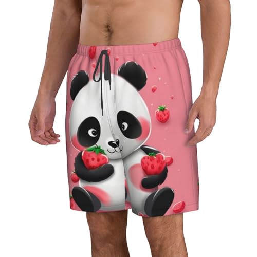 Cartoon Strawberry Panda Men's Swim Trunks Quick Dry Board Shorts with Pockets Casual Drawstring Beach Shorts2