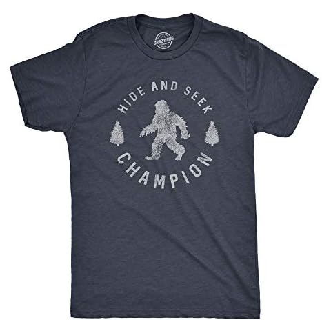 Crazy Dog Men T Shirt Hide and Seek Champion Funny Sasquatch Campfire Story Legend Shirt Bigfoot Tee Humor Witty Graphic Print Heather Navy -XXL Cover