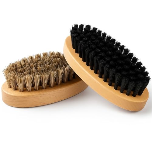 Goat Brushes for Grooming 2 Pack Wooden Livestock Brush Set for Goats Sheep Calves Horses Dogs and Pigs Soft Boar Bristle and Firm Nylon Body Brushes for Shedding Face and Leg Care