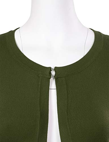Women's 3/4 Sleeve Classic Open Front Bolero Cardigan Sweater With Hook And Eye L Olive #TOP3