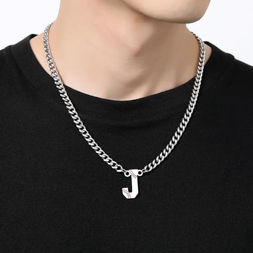 QINJIEJIE Initial Baseball Necklace for Men A-Z Letter Necklaces Sports Accessories Drip Baseball Charm Pendant Jewelry Stainless Steel Silver Chain 22inch Personalized Gift for Men Lover Fans2