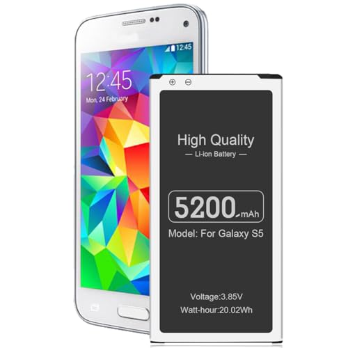 5200mah Battery for Galaxy S5, (Upgraded) EB-BG900BBC Replacement Battery Li-ion for Samsung Galaxy S5 G900V, G900A, G900F, G900H, I9600, G900P, G900T, G900R4, S5 Spare Battery