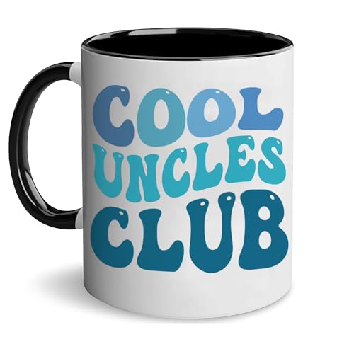 a white ceramic mug with a printed uncle-themed design