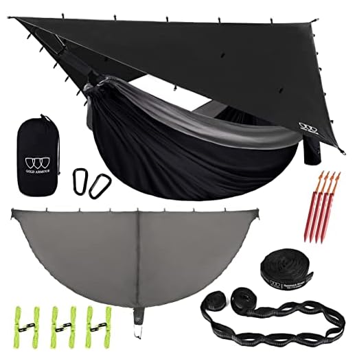 Gold Armour Camping Double Hammock and 12ft Extra Large Rain Fly Tarp and Hammock Bug Net