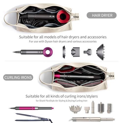Veki Reise Tasche für Dyson Airwrap Styler und Lockenwickler, Tragbare Aufbewahrungstasche für Warmluftbürste Haartrockner, Reisen Lagerung Tasche Kompatibel mit Shark/Dyson Supersonic (Beige)
