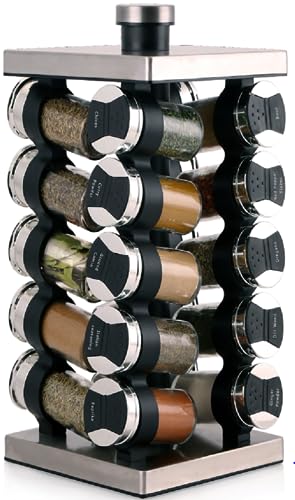 Orii 20 Jar Spice Rack with Spices Included & 5-Year Free Spice Refill Program - Tower Organizer for...