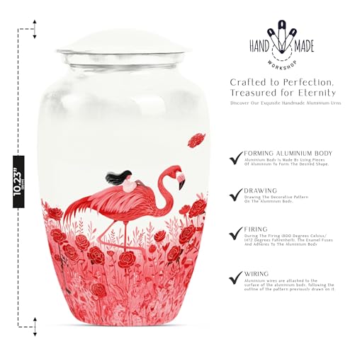 Image of Personalized Flamingo - Decorative Urns For Ashes - Burial Urns - 10 Inch - Large With Velvet Bag - Ash Urns For Human - Human Remain Urn - Cremation Urn For Ash - Memorial Urn For Mom & Dad