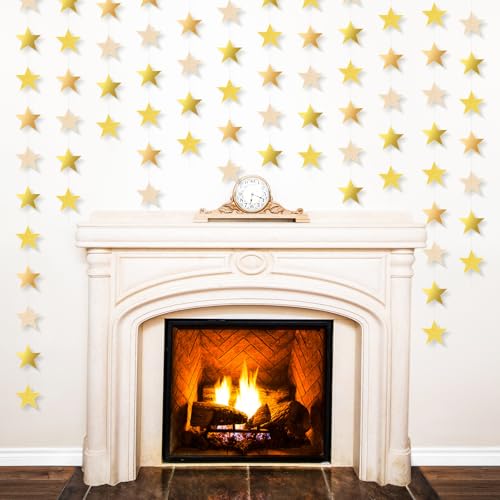 Image of Patelai 130 Feet Glitter Star Garland Banner 2026 Party Decoration Double Side Star Hanging String Streamer Paper Twinkle for Graduation Wedding Birthday (Glitter Gold /Champagne Gold,Gold)