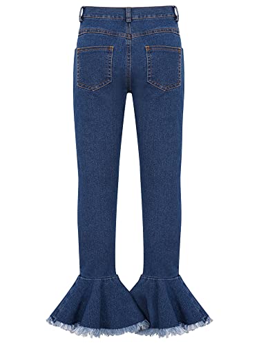 Kids Girls Ripped Flare Jeans Raw Hem Vintage Elastic Waist Bell Bottom Trousers Casual Denim Leggings Pants2