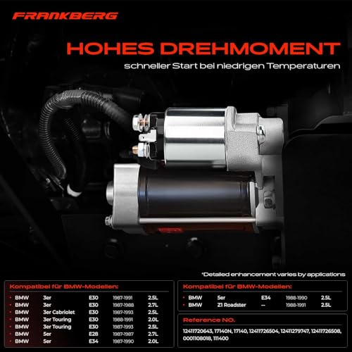 Motor de arranque para coche compatible con Serie 3 E30 325i y Z1 2.5 Frankberg 3